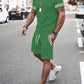 Two-Piece Set Men's Contrast Binding Tee & Drawstring Waist Shorts Set