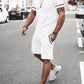 Two-Piece Set Men's Contrast Binding Tee & Drawstring Waist Shorts Set