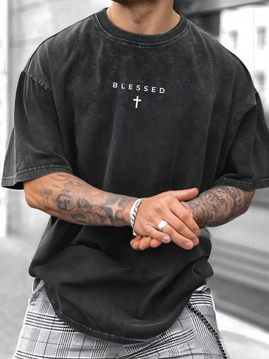 Men's Cross Letter Print Short Sleeve T-Shirt – Casual Streetwear Summer Athletic Tee