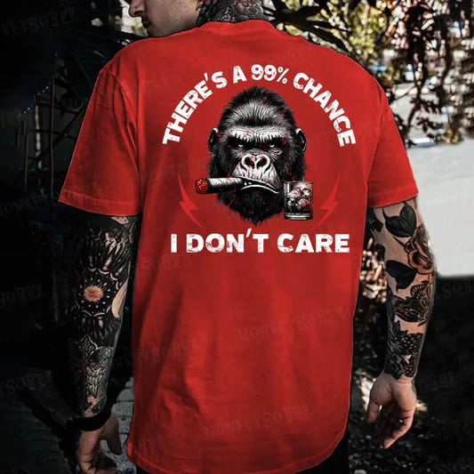 100% Cotton Men's Suitable For All Seasons There's A 99% Chance I Don't Care Monkey T-shirt