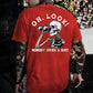 100% cotton men’s T-shirt suitable for all seasons, featuring a satirical skull design with the slogan ‘Oh look! Who cares?’, with a unique design