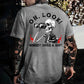 100% cotton men’s T-shirt suitable for all seasons, featuring a satirical skull design with the slogan ‘Oh look! Who cares?’, with a unique design