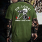100% cotton men’s T-shirt suitable for all seasons, featuring a satirical skull design with the slogan ‘Oh look! Who cares?’, with a unique design