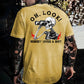 100% cotton men’s T-shirt suitable for all seasons, featuring a satirical skull design with the slogan ‘Oh look! Who cares?’, with a unique design