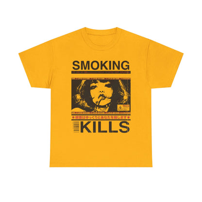 Smoking Kills Retro Manga Style Graphic T-Shirt, Cotton Tee