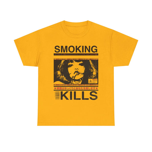 Smoking Kills Retro Manga Style Graphic T-Shirt, Cotton Tee