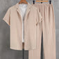 Men's Plain Textured Loungewear Set, Casual Button-Down Shirt & Elastic-Waist Pants (excludes T-shirt and necklace)