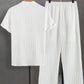 Men's Plain Textured Loungewear Set, Casual Button-Down Shirt & Elastic-Waist Pants (excludes T-shirt and necklace)