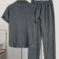Men's Plain Textured Loungewear Set, Casual Button-Down Shirt & Elastic-Waist Pants (excludes T-shirt and necklace)