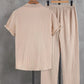 Men's Plain Textured Loungewear Set, Casual Button-Down Shirt & Elastic-Waist Pants (excludes T-shirt and necklace)
