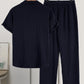 Men's Plain Textured Loungewear Set, Casual Button-Down Shirt & Elastic-Waist Pants (excludes T-shirt and necklace)