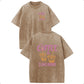 Oversize Acid Wash Vintage "Iced Coffee & Sunshine" Pattern T-Shirt, Coffee Lover Casual Graphic Tee
