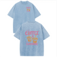 Oversize Acid Wash Vintage "Iced Coffee & Sunshine" Pattern T-Shirt, Coffee Lover Casual Graphic Tee