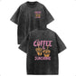 Oversize Acid Wash Vintage "Iced Coffee & Sunshine" Pattern T-Shirt, Coffee Lover Casual Graphic Tee