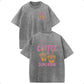 Oversize Acid Wash Vintage "Iced Coffee & Sunshine" Pattern T-Shirt, Coffee Lover Casual Graphic Tee