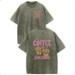 Oversize Acid Wash Vintage "Iced Coffee & Sunshine" Pattern T-Shirt, Coffee Lover Casual Graphic Tee