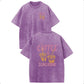 Oversize Acid Wash Vintage "Iced Coffee & Sunshine" Pattern T-Shirt, Coffee Lover Casual Graphic Tee