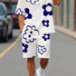 Men's 3D Printed Floral Short Sleeve Top and Shorts Matching Two-Piece Set, Fitted Outfit Sets, Casual Fitted Design, All over Print, Summer Fashion, Menswear