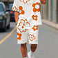 Men's 3D Printed Floral Short Sleeve Top and Shorts Matching Two-Piece Set, Fitted Outfit Sets, Casual Fitted Design, All over Print, Summer Fashion, Menswear