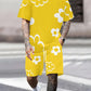 Men's 3D Printed Floral Short Sleeve Top and Shorts Matching Two-Piece Set, Fitted Outfit Sets, Casual Fitted Design, All over Print, Summer Fashion, Menswear