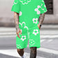 Men's 3D Printed Floral Short Sleeve Top and Shorts Matching Two-Piece Set, Fitted Outfit Sets, Casual Fitted Design, All over Print, Summer Fashion, Menswear