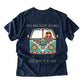 Vibrant Bohemian Graphic T Shirt for Women Featuring Hippie Bus and Desert Scene with Dark Desert Highway Quote