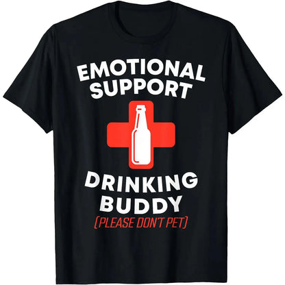 Men's Fitted Short-Sleeve Casual Streetwear Funny Graphic Tee - Menswear Emotional Support Drinking Buddy Top