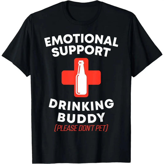 Men's Fitted Short-Sleeve Casual Streetwear Funny Graphic Tee - Menswear Emotional Support Drinking Buddy Top