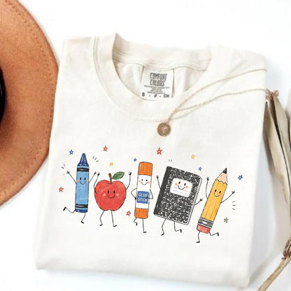 Cute School Supplies Heritage Graphic Tee, Aesthetic Back To School Spirit Shirt