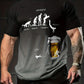 3D Printed Beer Evolution Pattern T-Shirt, Humorous Monday-Friday Design, Gradient/ Casual Short Sleeve, Durable Print Quality