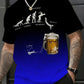 3D Printed Beer Evolution Pattern T-Shirt, Humorous Monday-Friday Design, Gradient/ Casual Short Sleeve, Durable Print Quality