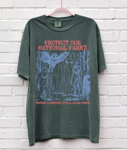 Cryptid National Parks T-Shirt 90s Protect Our Parks Vintage Camping Hiking Tee