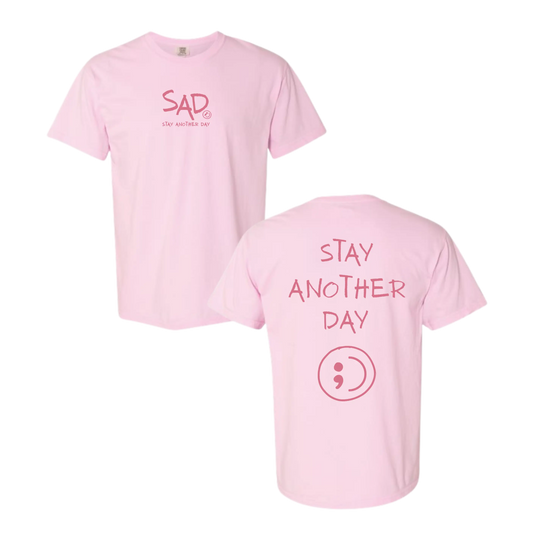 Stay Another Day Soft Cotton Casual T-Shirt, Breathable Short-Sleeve Pastel Graphic Tee for Mental Health Awareness