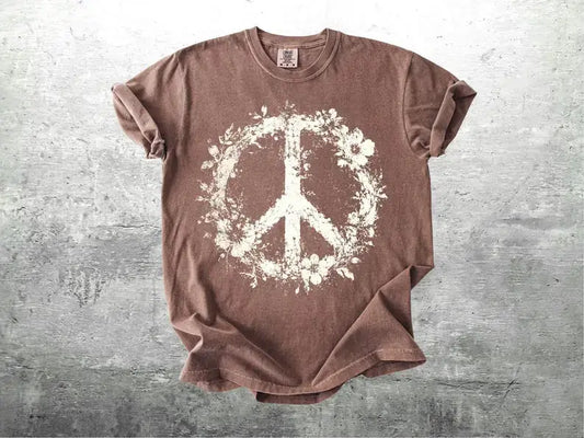 Boho Floral Peace T-Shirt, Retro Vintage Style, Oversize, Womens, Unisex T-shirt