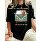 Women's Plus Size Casual Round Neck Boho Graphic Tee, Bohemian Hippie Bus Desert Scene & Dark Highway Quote T Shirt