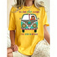 Women's Plus Size Casual Round Neck Boho Graphic Tee, Bohemian Hippie Bus Desert Scene & Dark Highway Quote T Shirt