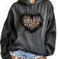 Women's Vintage Distressed Leopard Print Heart Graphic Hoodie - Long-Sleeve Cotton Blend Oversized Ink Splash Cute Top