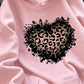 Women's Vintage Distressed Leopard Print Heart Graphic Hoodie - Long-Sleeve Cotton Blend Oversized Ink Splash Cute Top