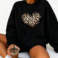 Women's Vintage Distressed Leopard Print Heart Graphic Hoodie - Long-Sleeve Cotton Blend Oversized Ink Splash Cute Top