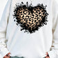 Women's Vintage Distressed Leopard Print Heart Graphic Hoodie - Long-Sleeve Cotton Blend Oversized Ink Splash Cute Top