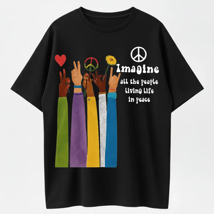 Raised Hand Print Imagine Lyrics Tee