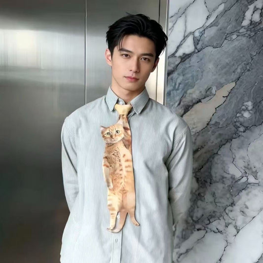 Dangling Orange Cat Necktie - Hilarious Cat Lover Dress Tie Gift