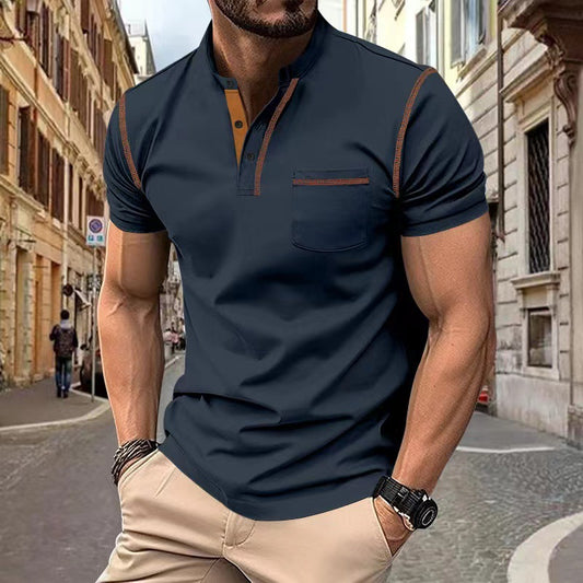 Men's Short Sleeve T-Shirt Henley Shirt Casual Summer T-Shirt Basic Round Neck Button Down Pocket