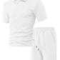 Urbntees Men's Solid Polo Shirt & Drawstring Waist Shorts Set, Cozy Breathable Two-piece Outfits for Daily Outdoor Wear, Men Clothes for Summer