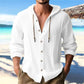 Men's Fashion Casual Beach Hooded Long Sleeve Fitted Shirt, Breathable Lightweight Linen Shirt