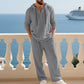 Men's Trendy Linen Hooded Two-Piece Set, Casual Vacation Style, Loose Fit Breathable Fabric, Long Hoodie & Wide-Leg Pants, Spring & Fall Wear