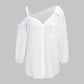 Women's Spring/Summer Asymmetrical Cold-Shoulder Blouse | Collared Button-Down with Textured Fabric and 3/4 Sleeves