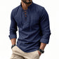 Urbntees Men's Cotton Linen Henley Shirt Lace-Up Collar Hippie Beach Casual Long Sleeve