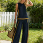 2026 Blend Two Piece Set for Women Sleeveless Color Block Top Wide Leg Pants Set Casual Summer Outfit
