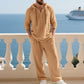 Men's Trendy Linen Hooded Two-Piece Set, Casual Vacation Style, Loose Fit Breathable Fabric, Long Hoodie & Wide-Leg Pants, Spring & Fall Wear